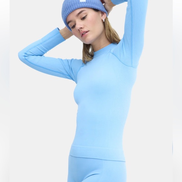 NWT 🍃 HALFDAYS Johnson Seamless Long Sleeve Base Layer Forget Me Not Blue size L - Picture 1 of 13